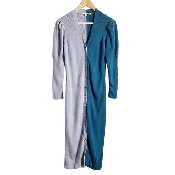 Busayo Ribbed Two-Tone Blue Purple Long Sleeve Sweater Midi Dress Size Small - Picture 5 of 16